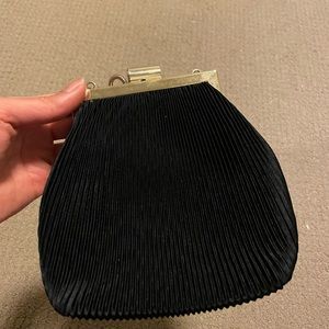 Vintage Black Shell Clutch w/ Gold Strap